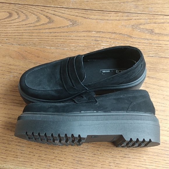 ASOS black stacked sole microsuede Loafer Style Shoes Size 6 - Picture 3 of 7
